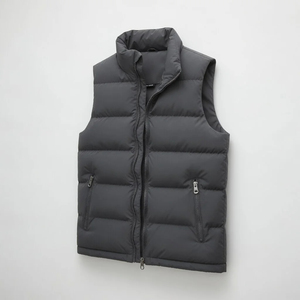 <b>Men's</b> <b>Black</b> Polyester Filled Puffer <b>Vest</b> Stand Collar Zip-Up Water-Repellent Sporty ODM Sleeveless Waistcoat - Product Image 2