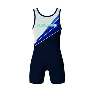 Combinaison de lutte personnalisée par sublimation, ajustement serré, bleu, blanc, marine, uniforme - Product Image 6