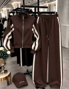 Womens Black Two Piece Winter Tracksuit Set Breathable <b>Zip</b> <b>up</b> <b>Jacket</b> Wide Leg Drawstring Pants Casual Sportswear Outfit - Product Image 2