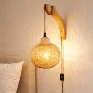 Handwoven Rattan <b>Wall</b> <b>Sconce</b> Boho Bamboo <b>Wall</b> <b>Light</b> Natural Woven Lamp Rustic Home Decor Supplier Manufacturer - Product Image 2