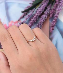 Yellow 925 Sterling <b>silver</b> Curved Wedding Band Marquise & Pear Cut Lab Diamond <b>Stacking</b> Wedding Band <b>Ring</b> Chevron Design Band - Product Image 1