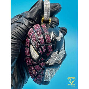 Colgante de Granada con Piedras Rojas y Base de Diamantes, Colgante de Granada Personalizado con Base de Diamantes, Joyería de Esmalte Negro - Product Image 3