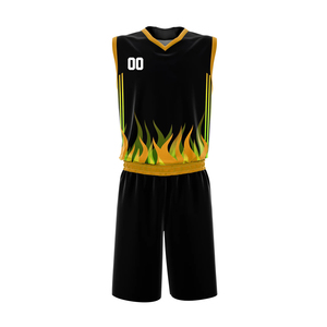 Maillot de basketball personnalisé sublimé unisexe sans manches col en V imprimé flamme noire anti-humidité polyester/coton 420g uniforme - Product Image 1