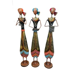 Traditional Indian Folk Musician Metal Figurine <b>Set</b> (<b>Set</b> <b>3</b>)-Art Deco Design Vertical Pattern Movable Multi-functional Easter - Product Image 2