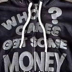 Sweat à capuche personnalisé avec strass, style hip-hop streetwear oversize, fermeture éclair, pour hommes et femmes, avec impression diamantée en relief - Product Image 4