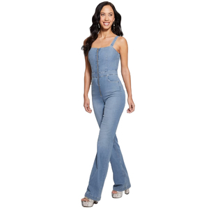 2024 FLY HUMBLE SPORTSWEAR <b>Women's</b> Summer Formal One-Piece <b>Romper</b> No Sleeve Square Neck Compression Stretchy Lightweight Denim - Product Image 1