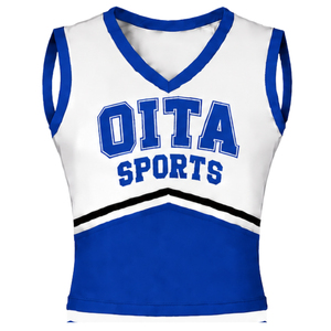 Haut d'uniforme de cheerleading bleu roi sans manches, col en V, pour compétition de danse d'équipe, entraînement et vêtements de sport - Product Image 1
