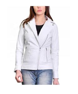 White <b>Women</b> Leather <b>Jacket</b> Moto Biker Coat Zip Up Sleeve Zipper Collar Outerwear - Product Image 1