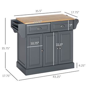 Carrello da Cucina Moderno in Legno di Quercia con Ruote e Cassetti, Grigio Scuro - Product Image 3