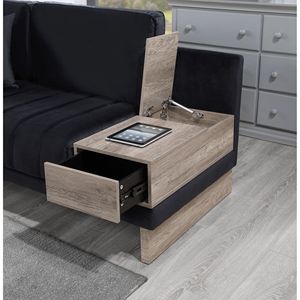 Divano Sezionale Reversibile Memphis 122.5"W in Velluto Nero con Contenitore Ottomana, Cassetto e Prese USB per Soggiorno - Product Image 6