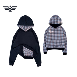 เสื้อฮู้ดดี้ผู้ชายสีดำทรงโอเวอร์ไซส์แบบซิปครึ่งตัว ลายบล็อกสี แขนเสื้อแบบแร็กแลน ผ้าถักโพลีเอสเตอร์กันยับ - Product Image 3