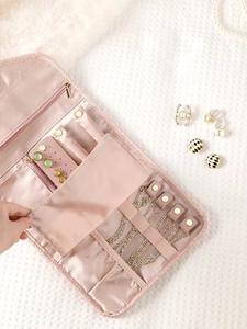 Estuche de Joyería Portátil de Terciopelo Acolchado con Botones para Mujer, Bolsa Enrollable Duradera, Organizador de Viaje Plegable, Almacenamiento de Gamuza, Moda - Product Image 6