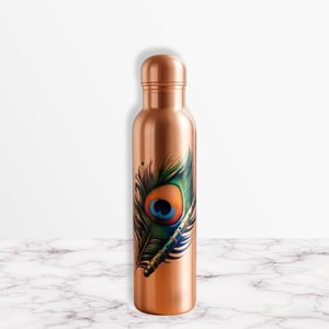 Peacock Printed Pure Copper Water Bottle 1000ml Leakproof Ayurvedic Drinking Bottle Custom Logo <b>Drinkware</b> - Product Image 1