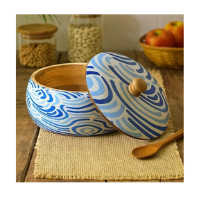 Acacia Wooden handmade Casseroles <b>pot</b> Household Dinnerware Decor Chapati Storage & Serving <b>pot</b> with Enamel Print <b>Lid</b> - Product Image 3