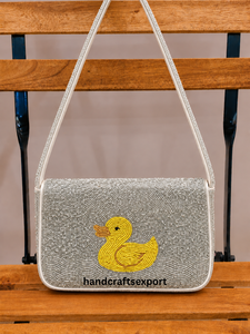 Wholesale Handmade Beaded Duck Shoulder <b>Bag</b>, Sparkling <b>Silver</b> Beadwork, Durable, Customizable, Elegant Crossbody Purse - Product Image 2