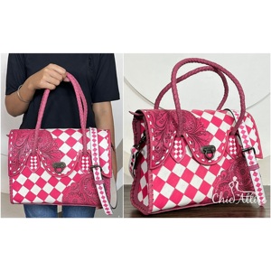 Latest Checkered Luxury Hand Tooled Genuine Cow Leather Crossbody Tote Bag <b>Large</b> Capacity Elegant Shoulder <b>Purse</b> for Women - Product Image 1