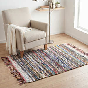 2' x 3' Multi Stripe Recycled Cotton Rag <b>Rug</b> with Fringe for Entryway Farmhouse Scandinavian & <b>Rustic</b> Home - Product Image 5