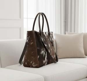 Grand sac fourre-tout vintage en cuir de vachette véritable avec fermeture éclair, poignées en cuir, imperméable et portable pour les voyages - Product Image 3