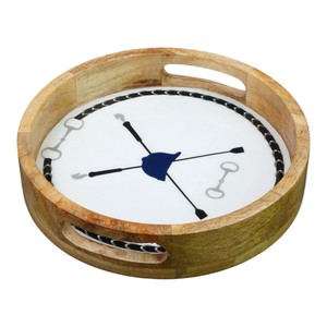 Bandeja de Servicio Ecuestre con Diseño de Bocado de Caballo y Casco de Equitación, Marco de Madera, Plato Decorativo Redondo para Servir Aperitivos y Bebidas - Product Image 3