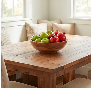Bol à salade en bois fait main avec motif de feuilles noires à l'intérieur, bol rond pour servir les fruits, pour la maison et la table - Product Image 4