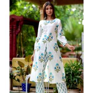 Ensemble Kurta multi-pièces en coton/bambou respirant blanc pour femmes, taille XS - Product Image 4