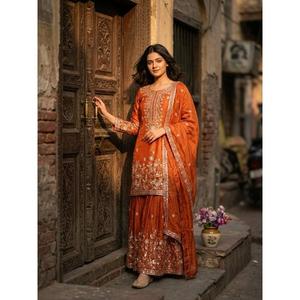 Launching New Design Trending Zmy-Chu <b>Silk</b> Top Sarara&dupatta Reddy To Wear Look Design - Product Image 1