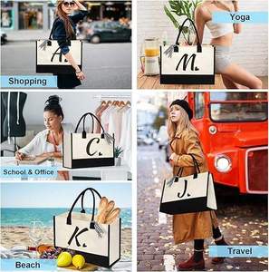 Eco Friendly Jute Picnic Tote <b>Bag</b> with Long Handles for Beach Travel and Shopping - Product Image 6