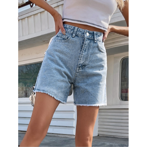 Shorts en jean décontractés taille haute pour femmes, shorts en jean vintage délavés pour femmes - Product Image 1