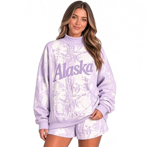 Ensemble sweat-shirt tie-dye doux pour femme, coupe oversize, col montant, manches longues, pull décontracté, mini-short assorti - Product Image 3