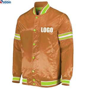 Windproof Waterproof Custom Embroidery Letter Varsity Bomber Satin <b>Jacket</b> <b>for</b> <b>Men</b> Striped Cuffs Arm Snap Button Closure - Product Image 5