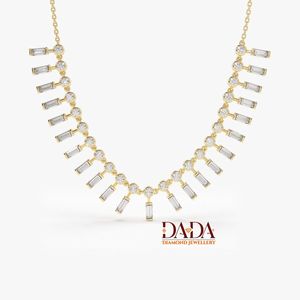Luxury Diamond <b>Necklace</b> for Women Baguette and Round Diamond Station <b>Necklace</b> Elegant <b>Statement</b> <b>Necklace</b> Modern Bridal Jewelry - Product Image 4
