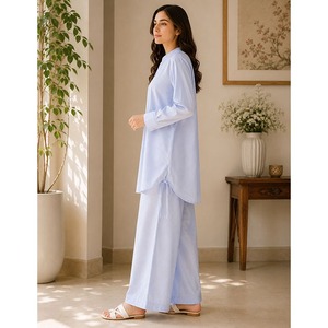 Conjunto de 2 Piezas Premium para Mujer, Camisa de Manga Larga con Pantalón Palazzo de Pierna Ancha, Ropa Casual de Verano - Product Image 3