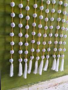 Guirnalda de Bolas de Terciopelo Verde Mar y Blanco con Borlas, Decoración Colgante para Haldi, Mehndi, Seemantham, Inauguración de Casa, Fondo de Boda - Product Image 2