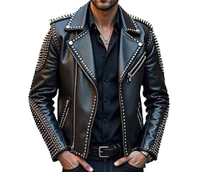 Handmade Studded Cowhide Leather <b>Jacket</b> For Men <b>Punk</b> Rock Biker Style Genuine Leather Fashion <b>Jacket</b> Breathable Winter Fashion - Product Image 2