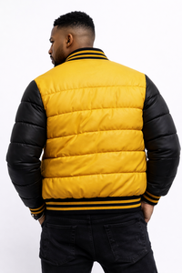 Blouson matelassé jaune et noir pour homme, style universitaire, hiver, avec boutons-pression, streetwear, logo personnalisé, OEM - Product Image 6