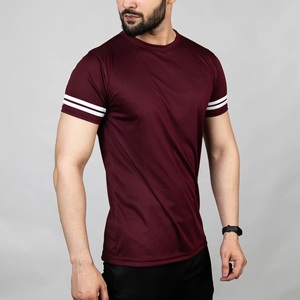T-shirt à manches courtes pour homme, couleur marron, col rond, coupe ajustée, décontracté, couleur unie, tissu jersey respirant - Product Image 1