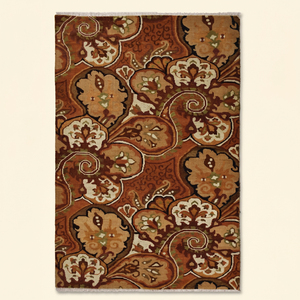 Tapis artisanal en laine terracotta à motif floral Paisley, marron rouille, moderne, botanique, antidérapant, écologique, à poils épais pour salon - Product Image 1