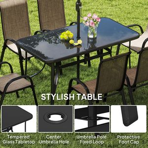 Set di Mobili da Esterno in Marrone Chiaro a 8 Pezzi con Ombrellone da 2,7 m, Tavolo e Sedie da Pranzo per Ospedali e Impianti Sportivi - Product Image 4