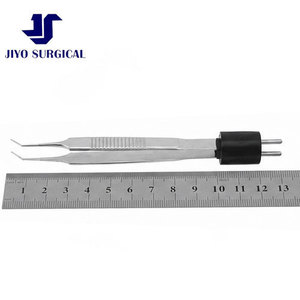 คีมจับสองขั้วแบบมุมฉาก ยี่ห้อ Professional Jiyo Surgical Co. รุ่น McPherson ขนาด 3 3/4 นิ้ว ด้ามจับแบบแบน ปลายก้านขนาด 0.4 มม. ป้องกันการติด รุ่น MB-7647 CE - Product Image 1