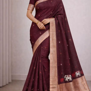 Sari traditionnel d'hiver en viscose tissée motif éléphant Maharaja pour fêtes - Product Image 1