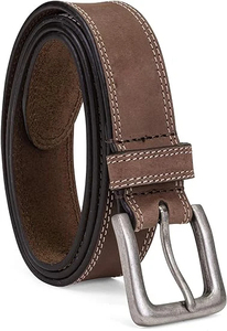 Men's Genuine Cowhide Leather Casual <b>Belt</b> With Silver Rectangular Pin Buckle Solid Brown Durable Design - Product Image 5