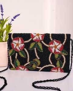 Bolso Rectangular Bordado a Mano con Cuentas de Algodón y Flores, con Cierre y Base de Poliéster, para Viajes y Fiestas - Product Image 3