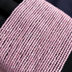 Natural Pink Chalcedony Micro Faceted Round Beads 2MM Pink Chalcedony Beads For Jewelry Making Wholesale Diamond Cut Faceted - Product Image 4