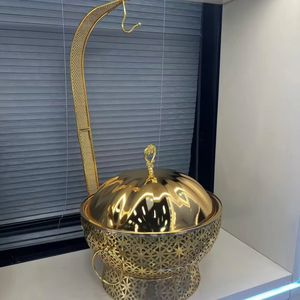 Luxury Gold Laser-Cut Casserole Premium Food Warmers Elegant Stainless Steel <b>Buffet</b> <b>Server</b> with Heart Detail Hanging Lid - Product Image 6