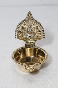ZARA ENTERPRISES ZE740 Brass Round Industrial Oil Lamp for Puja Diwali Golden Engraved Tabletop Vase - Product Image 3