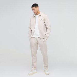 Ensemble de survêtement décontracté pour homme, couleur unie, veste zippée à col rabattu, pantalon de survêtement à jambe droite, logo personnalisé, deux pièces, 100% coton - Product Image 4
