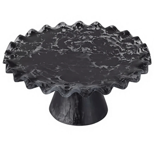 Support à gâteau de luxe en marbre noir, bord festonné, socle rond, pour présentation de desserts, idéal pour les mariages et les fêtes - Product Image 1
