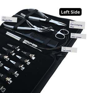 Kit professionnel d'outils pour extensions capillaires argentées avec pince à micro-anneaux, crochet de tirage, peigne, pinces et accessoires de coiffure - Product Image 3