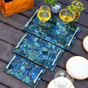 Plateau de service en marbre avec poignées, décoration de mariage, plateaux en marbre naturel, aspect luxueux, plateau de service en céramique de haute qualité - Product Image 1