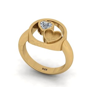 Anillo de Plata 925 Chapado en Oro de 18k con Doble Corazón y Bisel en Blanco para Incrustaciones de Circonitas, Ideal para Joyería DIY con Resina de Leche Materna y Creaciones Conmemorativas - Product Image 1